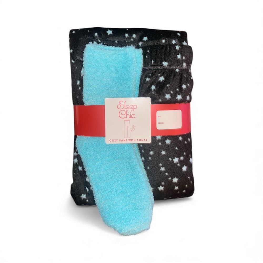 Sleep Chic Black Star Pajama Pants with Blue Socks
